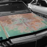 Ford LTD 1979 car on which the hood was taken and is available for the creation of an industrial table or artwork.